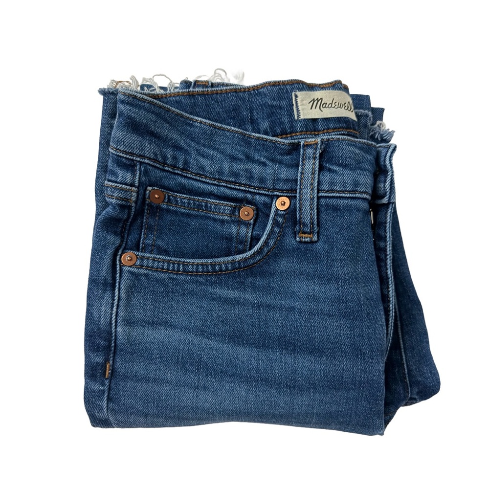 MADEWELL Mid-rise Kick Out Jeans Raw Edges Size 24 Med Blue Rinse - Picture 8 of 12